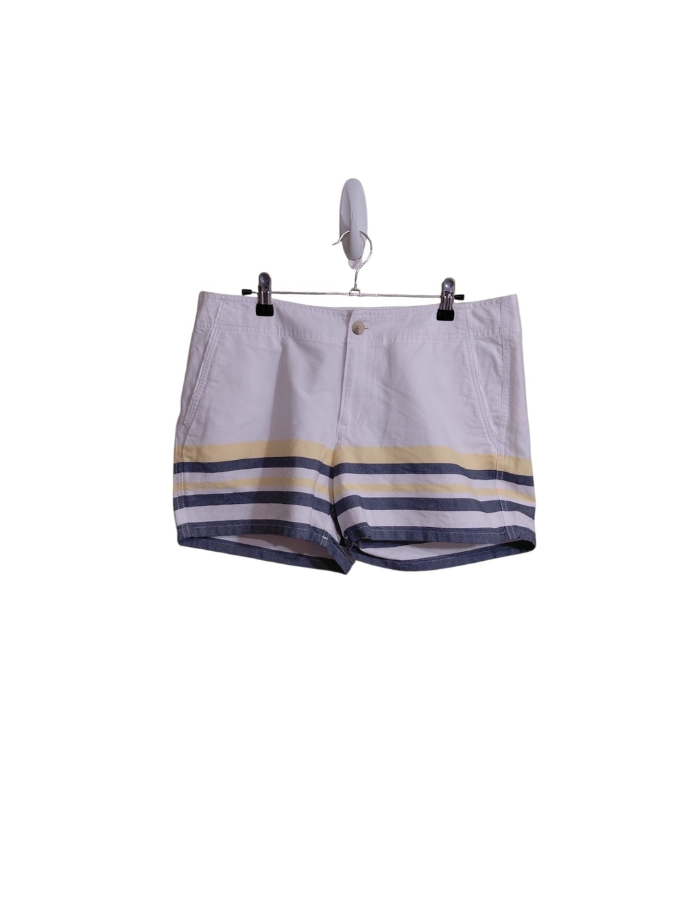 Columbia White Shorts with Navy and Cream Stripes